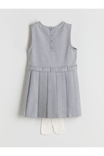 LC Waikiki Lcw Kids Crew Neck Pleated Girls' Dress and Pantyhose