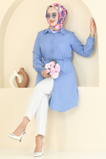 ModaMerve Beli Tünelli Hijab Tunic 3061Ktr750-Ms Blue