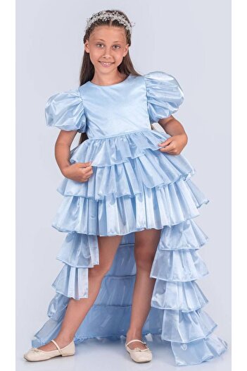 Tarz Çocuk Layered Ruffled Detachable Tail Princess Model Girl's Evening Dress