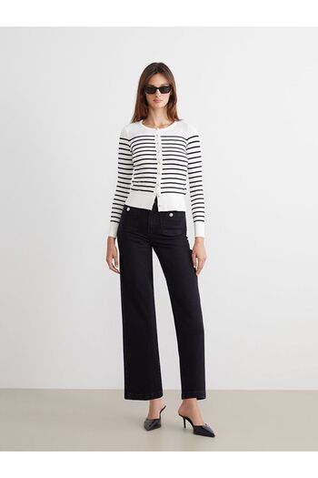 LC Waikiki Lcw Vision Crew Neck Striped Women's Knitwear Cardigan