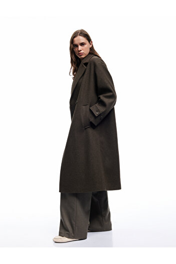 Koton Lined Buttoned Double-Breasted Long Sleeve Oversized Cashmere Coat