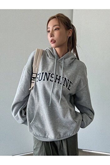 Mythologie Sunshine Sweatshirt - Gray Printed Oversize Ribbon Hoodie