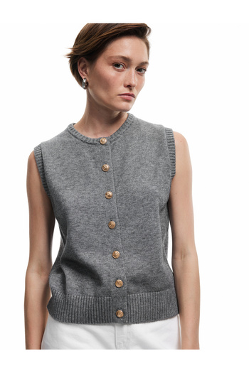 Koton Sleeveless Crew Neck Buttoned Knit Vest