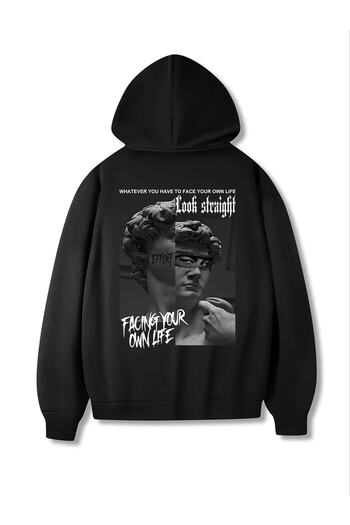 Mythologie Φούτερ με κουκούλα Unisex Black Look Straight Print Oversize