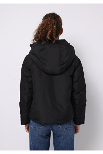Colin's Regular Fit Hooded Zippered Lined Water Resistant Women's Black Coat