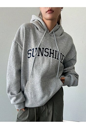 Mythologie Sunshine Sweatshirt - Gray Printed Oversize Ribbon Hoodie