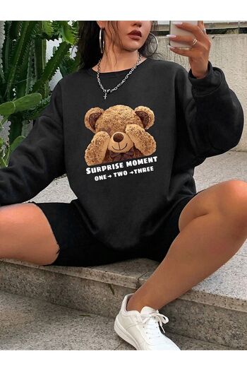 Mythologie Φούτερ Surprise Moment - Μαύρο εμπριμέ Oversize Crew Neck