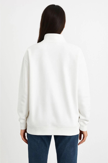 Nnstartshopping Three-thread ribbed crew neck half-zip sweatshirt - white