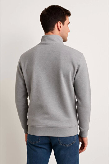 Edolika Men's Stand Collar Sweatshirt Stand Collar Half Zipper 3 Thread Ribbed Cotton Fabric - Gray