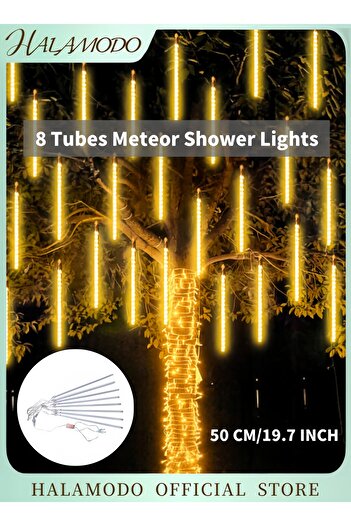 HALAMODO 8 Tubes Meteor Shower Lights Falling Rain Lights 20 Inch LED Snowfall Icicle Cascading String Lights
