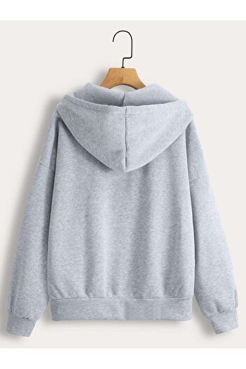 modaberry London Green Printed Cardigan - Gray Winter Oversize Hooded Cardigan with Zipper Pocket Detail