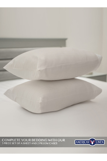 American Linen Double Striped Fitted Elastic Bedsheet with 2 Pillow Case 160 x 200 Cm (White)