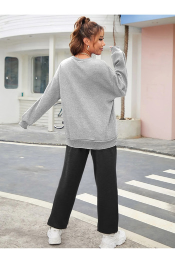 Mythologie Tennis Gray Sweatshirt Black Sweatpants Jogger - Printed Bottom Top Tracksuit Set Crew Neck