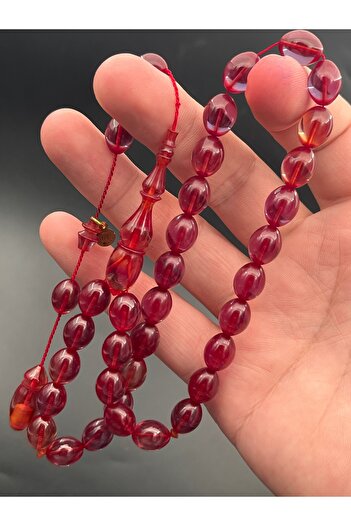 BCF Koleksiyon At040250.130925 – 33-Piece Barley Cut Fire Amber Prayer Beads, Red Toned, Systematic, Handmade