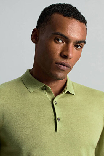 Hemington Merino Yünü Polo Yaka Yeşil Triko