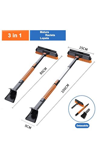 Flippy Snow Shovel, 3 in 1, Brush and Scraper, Rotating, Telescopic, Detachable, Aluminum and ABS Ma