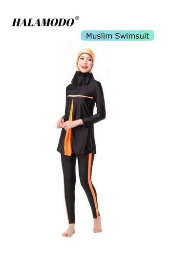 HALAMODO 3PCS Women Modest Muslim Swimsuit, Long Sleeves Swimsuits, Full Covered Swimwear, Muslim Beachwear