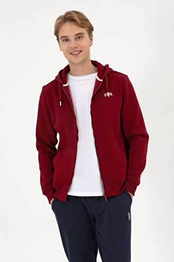 U.S. Polo Assn. Men's Regular Fit Burgundy Ribbed Knitted Cardigan 50313755-Vr014