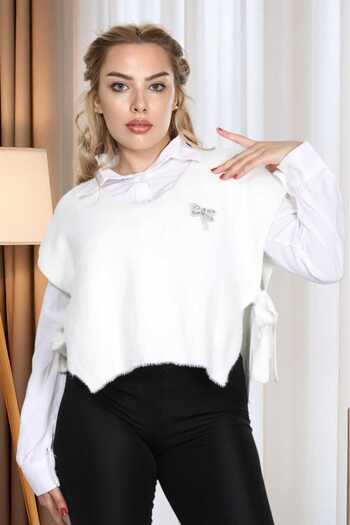 cheen Yumoş Soft Bearded Yarn Women's Adjustable Tie-Up Knitwear Sweater