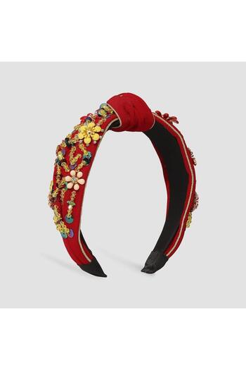 Pursehuit Red headband, with knot and stones, Teunis C2
