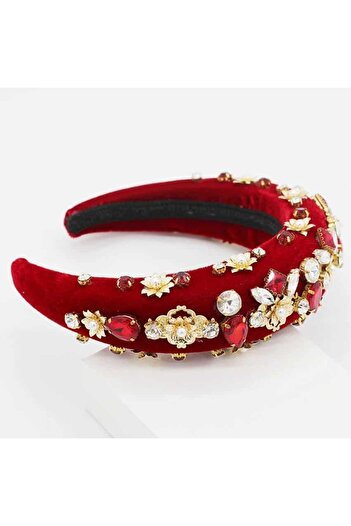 Pursehuit Puffy headband, burgundy, with stones, Catharine C1