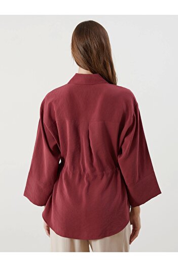 LC Waikiki LCWAIKIKI Classic Bordo Oversize Modal Karışımlı Kadın Gömlek
