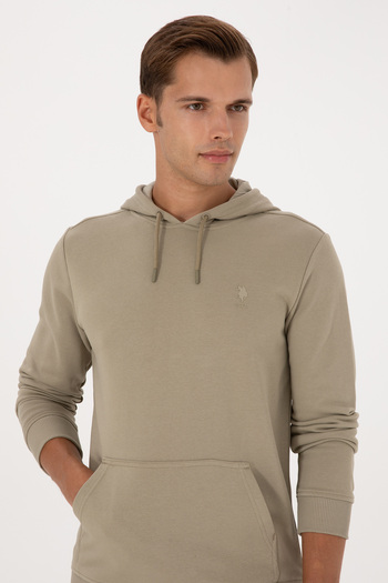 U.S. Polo Assn. Men's Regular Fit Hooded Light Khaki Basic Sweatshirt 50313720-Vr183