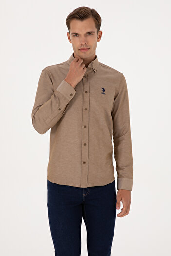 U.S. Polo Assn. Men's Khaki Long Sleeve Basic Shirt 50307693-Vr027