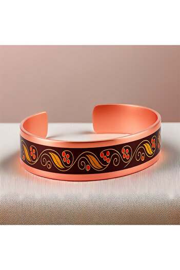 OSMANLI GÜMÜŞ Women's Copper Bracelet Ring Set - Autumn Model Special Edition Metal Box and Quartz Stone