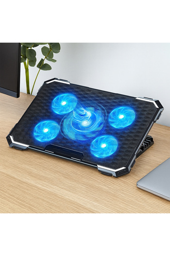 Elindor ® RGB Gaming Laptop Cooler with Adjustable Angle 6-12 cm, Travel, 41.6 x 28.5 x 2.8 cm, Black