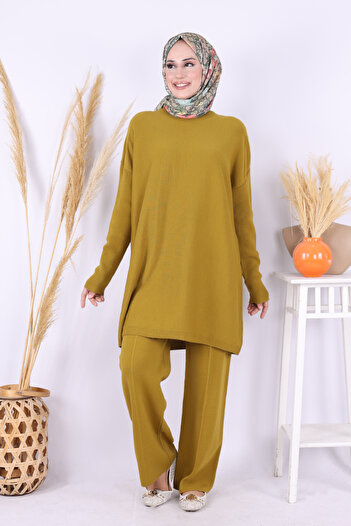 Bym Fashion Knitwear Tunic Trousers Set 17035 Oil Green