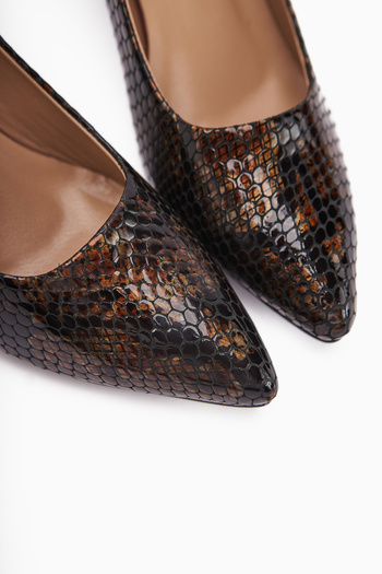 Limoya Emelia Genuine Leather Brown Snake Pattern Women's Heeled Shoes