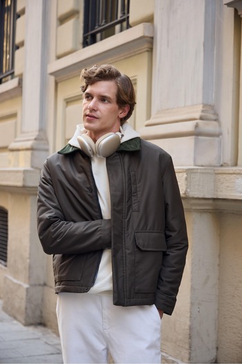 Danger Khaki Contrast Collar Men's Coat Jacket