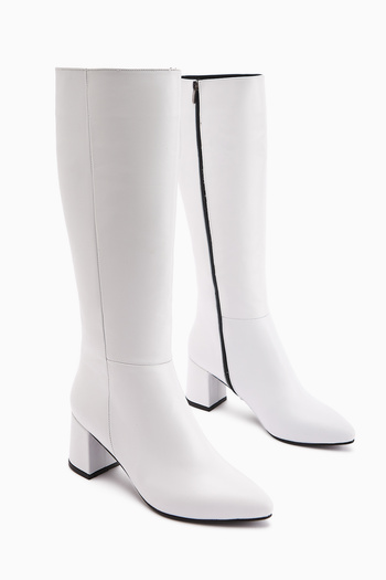 Limoya Velma Genuine Leather White Heeled Women's Boots