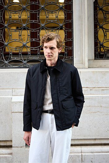 Danger Men's Coat Jacket with Black Contrast Collar
