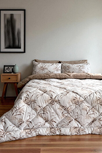 Alla Turca Double Size 4 Pillowcases with Elastic Sheets Double-Sided Sleeping Set-Natura Milk Coffee