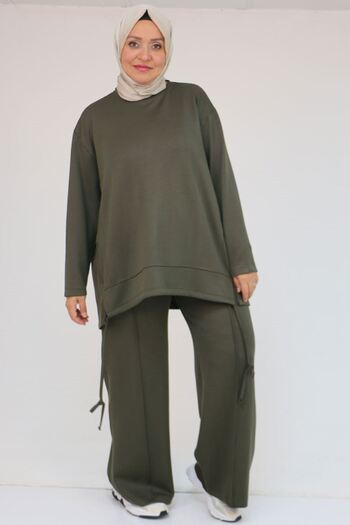 Eslina 57050 Plus Size Modal Pants Suit with Skirt Hem - Khaki