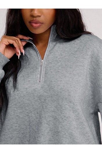 trendgar Gri WideLeg/Geniş Paça Dik Yaka Sweatshirt /Alt Eşofman Takımı