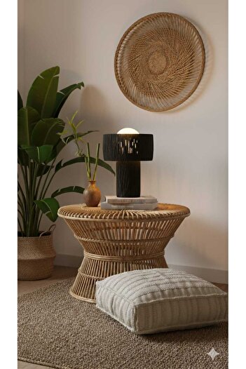 poplinhome Macrame Black Raffia Lampshade Modern Design Decorative Table Lamp Lighting Globe Glass Lampshade