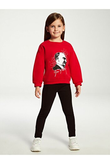 LC Waikiki Lcw Kids Crew Neck Long Sleeve Ataturk Printed Baby Girl Sweatshirt