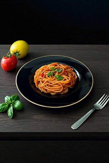 Luminarc Friends Time 28 cm 6-Piece Gilded Pasta Plate Black