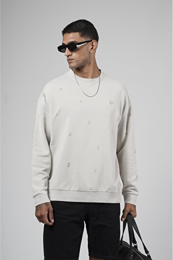 king brich Crew Neck Laser Oversize Fit Men's Sweatshirt