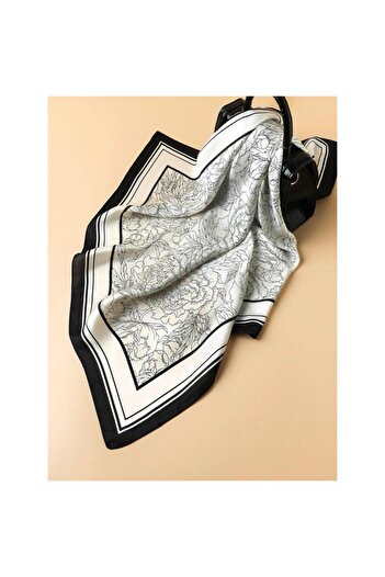 Pursehuit White square scarf with black floral print, Santino C1