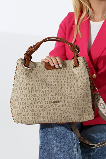Just Polo Large Size Hand Knitted Detailed Wide Strap Women's Shoulder and Hand Bag