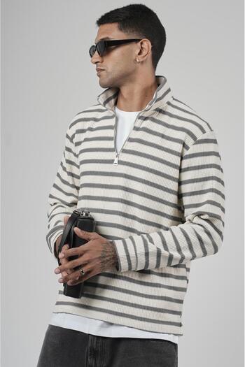king brich Half Zipper Striped Regular Fit Jacquard Sweatshirt
