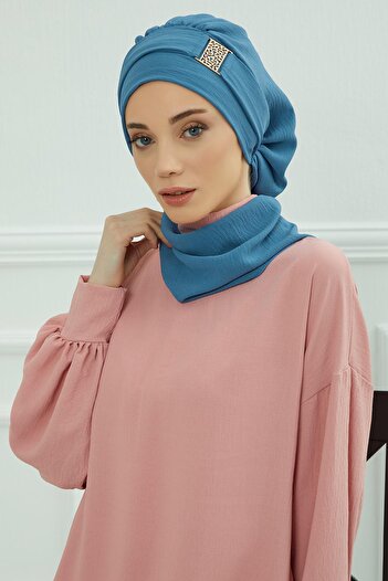 Aisha's Design Aerobin Fabric Ready-Made Turban with Gold Accessories, Ht-11A, Indigo