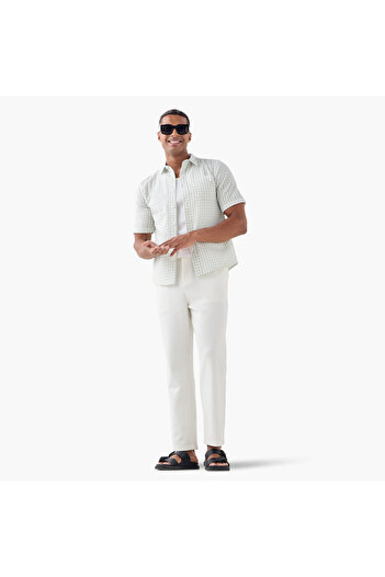 FAV Regular Fit Checked Seersucker Shirt with Collar