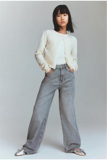 ASL GOLF CLUB Girl's Light Gray Wide Leg Jeans
