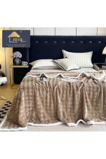 JOJO HOME Soft cocolino blanket, 200x230, with white border, Brown
