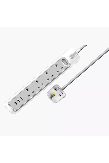 genric مقبس تمديد طاقة رافيد 2990 واط، 4 فتحات، من النوع البريطاني، مزود بثلاثة منافذ USB